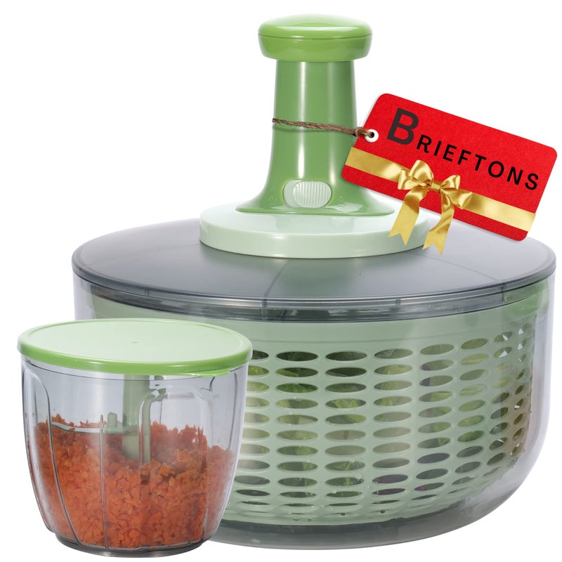 Brieftons Salad Spinner and Chopper: Large 6.3-Quart Lettuce Greens Vegetable Washer Dryer, with Bonus 0.95-Quart Veggie Chopper Mixer, Compact Storage, Easy Push Operation for Quick Veggie Prepping - Image 1